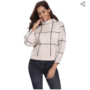 Doballa Women's Grid Pattern Sweater, Long Sleeve